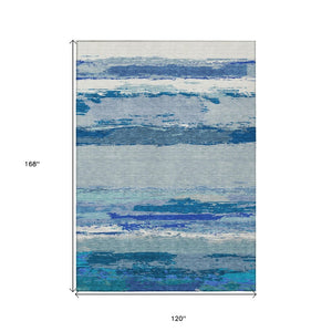 HomeRoots 5' Blue Abstract Indoor Outdoor Area Rug - Contemporary Design, Durable, Machine Washable, Versatile 10' X 14' 608642