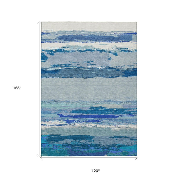 HomeRoots 5' Blue Abstract Indoor Outdoor Area Rug - Contemporary Design, Durable, Machine Washable, Versatile 10' X 14' 608642