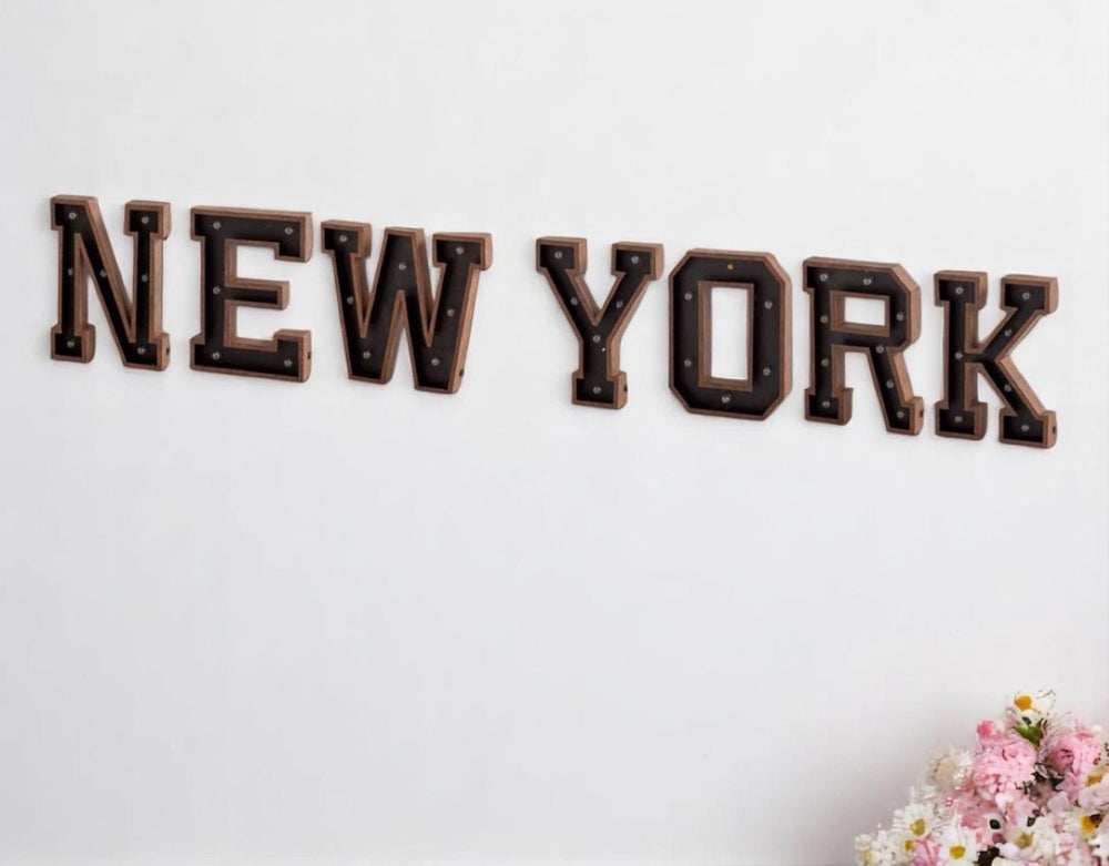 HomeRoots Archera "New York" 110" x 20" Handmade Metal Wall Decor with Integrated Lighting for Any Space 608644