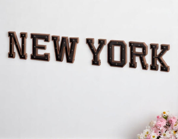 HomeRoots Archera "New York" 110" x 20" Handmade Metal Wall Decor with Integrated Lighting for Any Space 608644