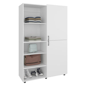 English Elm Wardrobe Spacious 72.4" H Two-Door Engineered Wood Closet with Five Shelves, Six Legs, Modern Appeal White 40.94 L x 29.13 W x 5.51 H B097S00204