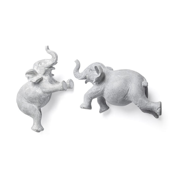 HomeRoots Set of Two Maynard I Gray Elephant Resin Sculptures - Handcrafted Wall Art for Rustic Charm 608653