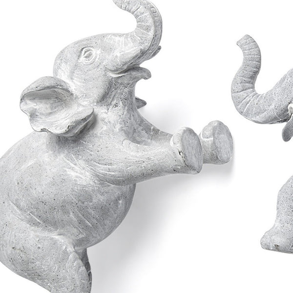 HomeRoots Set of Two Maynard I Gray Elephant Resin Sculptures - Handcrafted Wall Art for Rustic Charm 608653