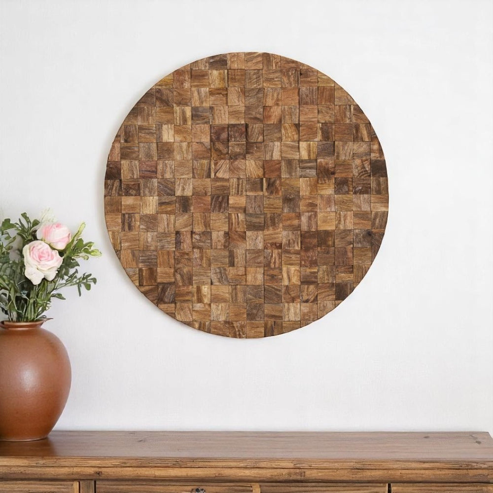 HomeRoots Into the Abyss II 32" Brown Geometric Wood Circle Sculpture - Unique Wall Art for Modern Spaces 608659