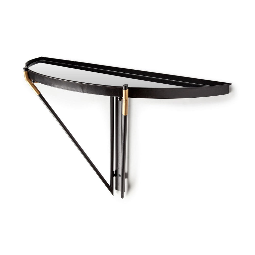 HomeRoots 27" Half-Circle Wall-Mounted Accent Shelf in Black and Silver – Stylish Glass & Metal Display Solution 608661