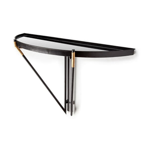 HomeRoots 27" Half-Circle Wall-Mounted Accent Shelf in Black and Silver – Stylish Glass & Metal Display Solution 608661