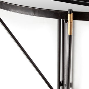 HomeRoots 27" Half-Circle Wall-Mounted Accent Shelf in Black and Silver – Stylish Glass & Metal Display Solution 608661
