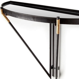 HomeRoots 27" Half-Circle Wall-Mounted Accent Shelf in Black and Silver – Stylish Glass & Metal Display Solution 608661