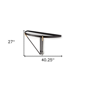 HomeRoots 27" Half-Circle Wall-Mounted Accent Shelf in Black and Silver – Stylish Glass & Metal Display Solution 608661