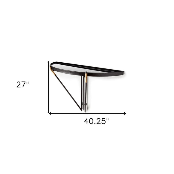 HomeRoots 27" Half-Circle Wall-Mounted Accent Shelf in Black and Silver – Stylish Glass & Metal Display Solution 608661