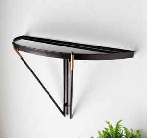 HomeRoots 27" Half-Circle Wall-Mounted Accent Shelf in Black and Silver – Stylish Glass & Metal Display Solution 608661