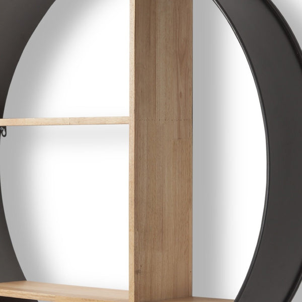 HomeRoots 36" Industrial Circular Wall Shelf - Black Metal & Brown Wood Multi Tier Display for Home Décor 608665