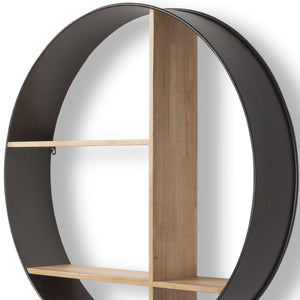 HomeRoots 36" Industrial Circular Wall Shelf - Black Metal & Brown Wood Multi Tier Display for Home Décor 608665