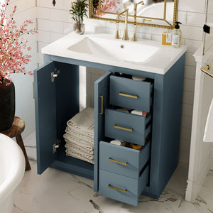 English Elm 30'' Bathroom Vanity With Ceramic Sink Combo - Stylish Freestanding Cabinet, Soft Close Drawers & Retro Charm N710P191947C