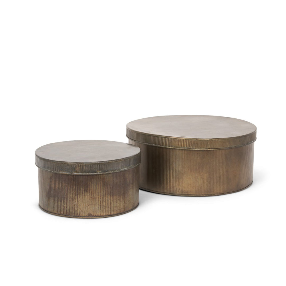 HomeRoots Set of Two Antiqued Gold Metal Decorative Boxes for Vintage Glam Storage & Display in Any Room 608685