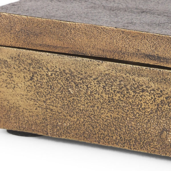 HomeRoots 3" Gold Metal Decorative Box Sculpture - Handcrafted Modern Accent for Elegant Tabletops & Gifts 608687