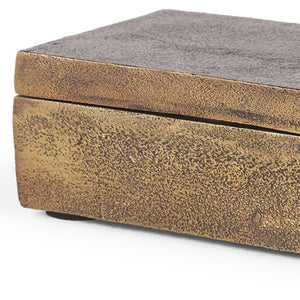 HomeRoots 3" Gold Metal Decorative Box Sculpture - Handcrafted Modern Accent for Elegant Tabletops & Gifts 608687