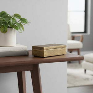HomeRoots 3" Gold Metal Decorative Box Sculpture - Handcrafted Modern Accent for Elegant Tabletops & Gifts 608687