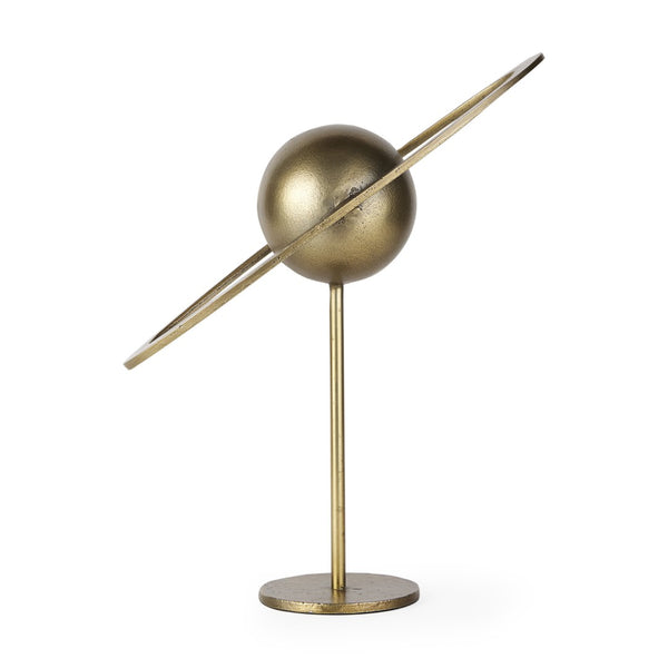 HomeRoots 16" Gold Iron Solar System Tabletop Sculpture - Handcrafted Celestial Art for Home & Office Decor 608691