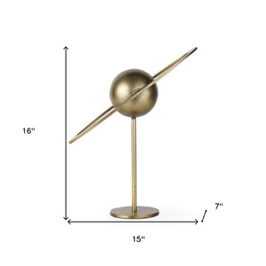 HomeRoots 16" Gold Iron Solar System Tabletop Sculpture - Handcrafted Celestial Art for Home & Office Decor 608691