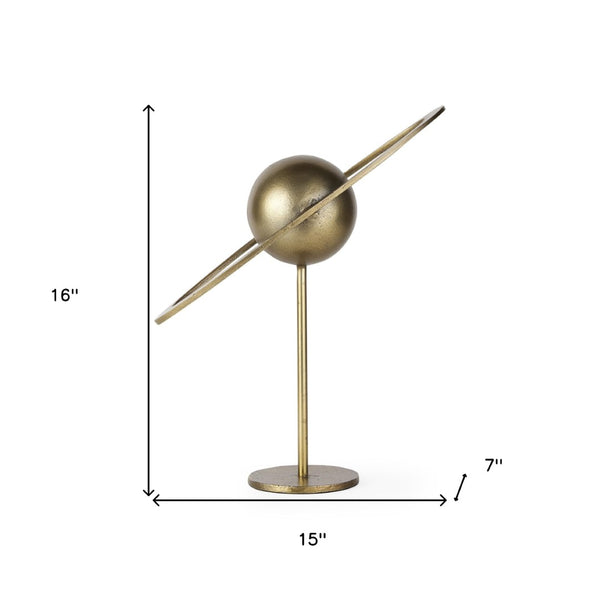 HomeRoots 16" Gold Iron Solar System Tabletop Sculpture - Handcrafted Celestial Art for Home & Office Decor 608691