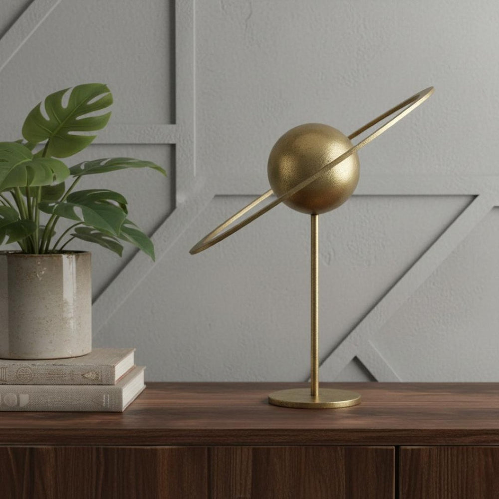 HomeRoots 16" Gold Iron Solar System Tabletop Sculpture - Handcrafted Celestial Art for Home & Office Decor 608691