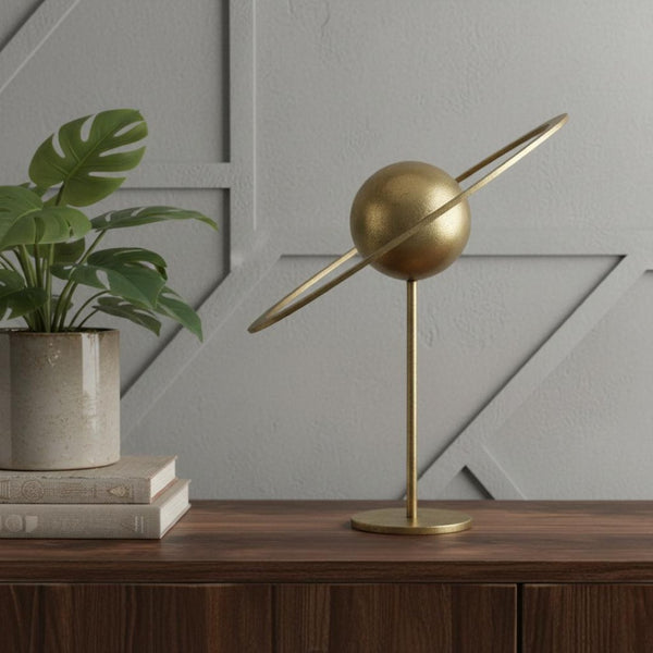 HomeRoots 16" Gold Iron Solar System Tabletop Sculpture - Handcrafted Celestial Art for Home & Office Decor 608691
