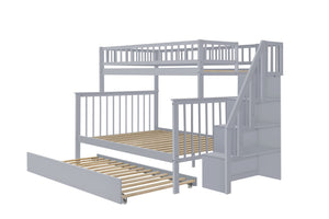 English Elm Twin Over Full Stairway Bunk Bed With Trundle - Stylish Gray Space-Saving Solution For Kids' Rooms K495S00003-GIGA