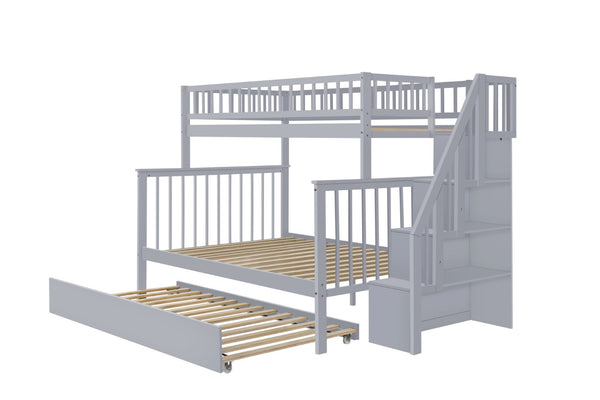 English Elm Twin Over Full Stairway Bunk Bed With Trundle - Stylish Gray Space-Saving Solution For Kids' Rooms K495S00003-GIGA