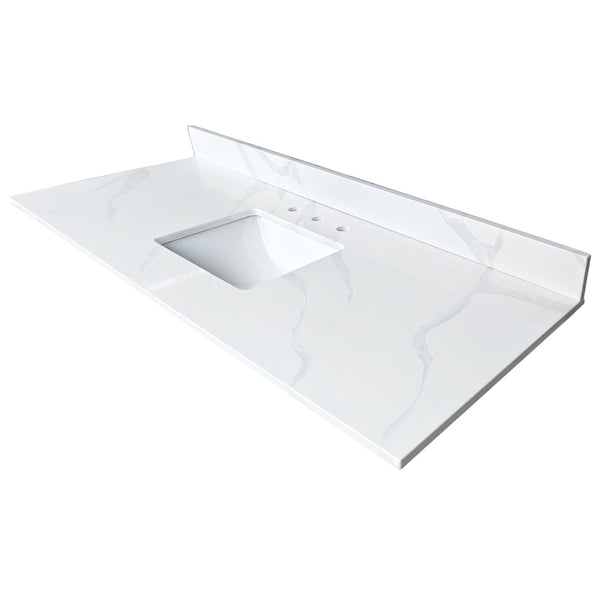 English Elm 61-inch Carrara Quartz Vanity Top Undermount Sink Backsplash Stain Resistant Bath W2699P459410