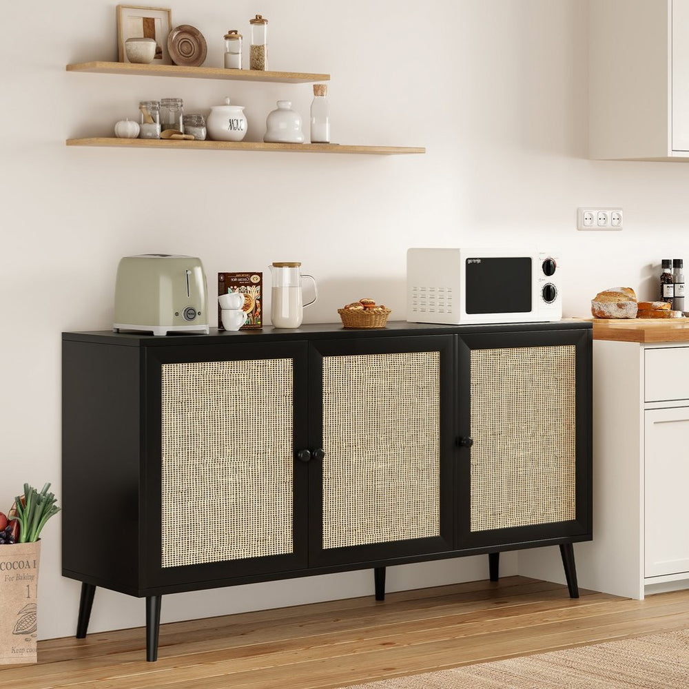 English Elm Sideboard Buffet Cabinet With 3 Rattan Doors - Modern Storage Console For Dining Room & Entryway T3623P380139-GIGA