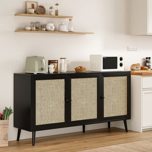 English Elm Sideboard Buffet Cabinet With 3 Rattan Doors - Modern Storage Console For Dining Room & Entryway T3623P380139-GIGA