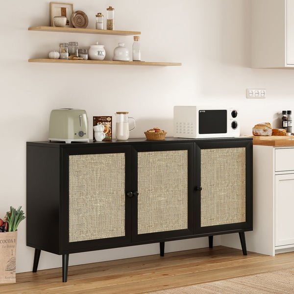 English Elm Sideboard Buffet Cabinet With 3 Rattan Doors - Modern Storage Console For Dining Room & Entryway T3623P380139-GIGA