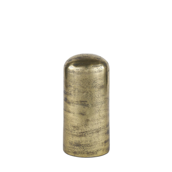 HomeRoots 10" Antiqued Brass Cylindrical Tabletop Sculpture – Handcrafted Geometric Art for Stylish Interiors 608701