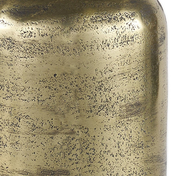 HomeRoots 10" Antiqued Brass Cylindrical Tabletop Sculpture – Handcrafted Geometric Art for Stylish Interiors 608701
