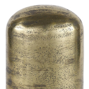 HomeRoots 10" Antiqued Brass Cylindrical Tabletop Sculpture – Handcrafted Geometric Art for Stylish Interiors 608701