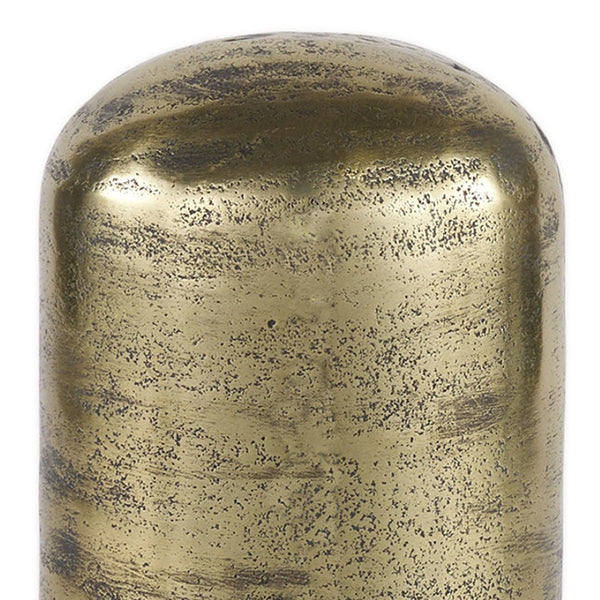 HomeRoots 10" Antiqued Brass Cylindrical Tabletop Sculpture – Handcrafted Geometric Art for Stylish Interiors 608701