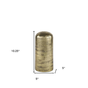 HomeRoots 10" Antiqued Brass Cylindrical Tabletop Sculpture – Handcrafted Geometric Art for Stylish Interiors 608701