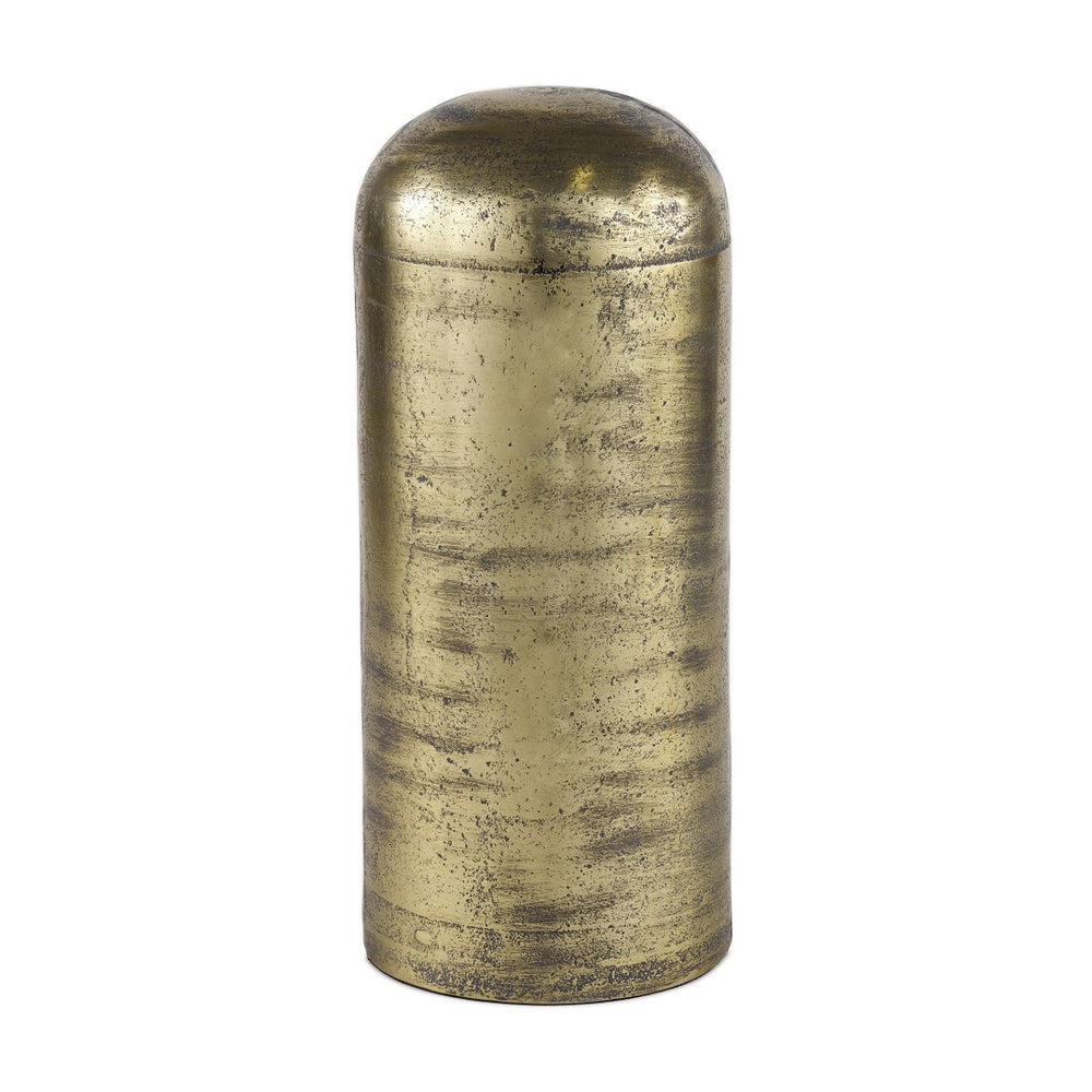 HomeRoots 15" Handcrafted Antiqued Brass Cylindrical Tabletop Sculpture - Elegant Accent for Any Space 608702