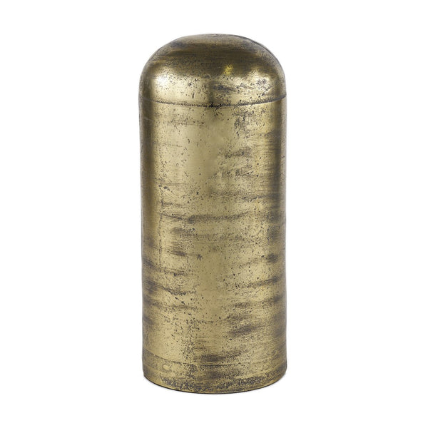HomeRoots 15" Handcrafted Antiqued Brass Cylindrical Tabletop Sculpture - Elegant Accent for Any Space 608702