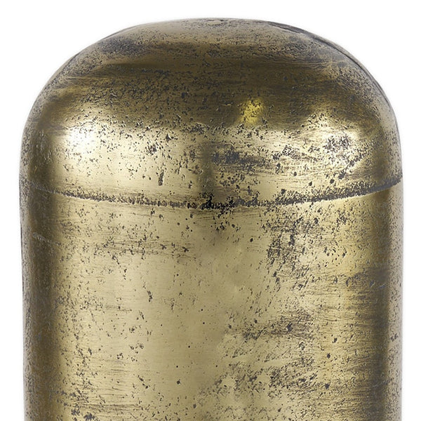 HomeRoots 15" Handcrafted Antiqued Brass Cylindrical Tabletop Sculpture - Elegant Accent for Any Space 608702