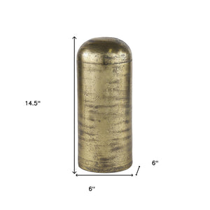 HomeRoots 15" Handcrafted Antiqued Brass Cylindrical Tabletop Sculpture - Elegant Accent for Any Space 608702