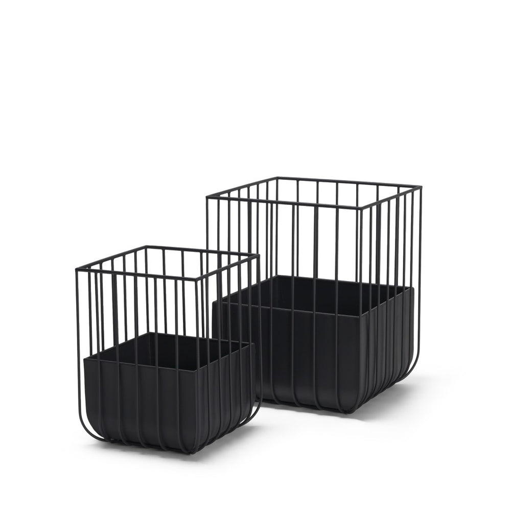HomeRoots Set of Two Modern Black Metal Wire Cage Planters - Stylish Indoor Decor for Plants & Storage Solutions 608711