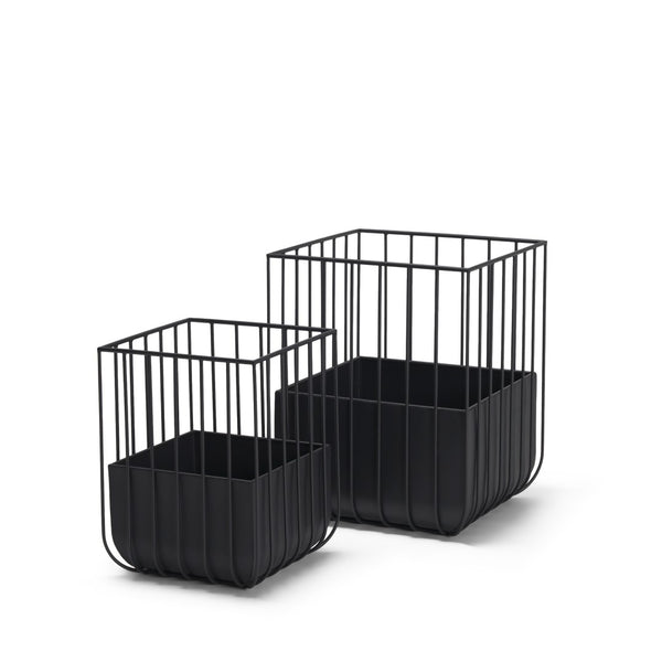 HomeRoots Set of Two Modern Black Metal Wire Cage Planters - Stylish Indoor Decor for Plants & Storage Solutions 608711