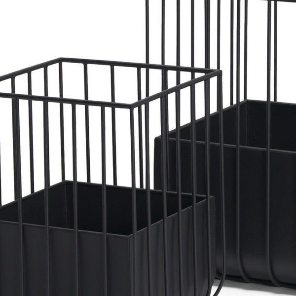 HomeRoots Set of Two Modern Black Metal Wire Cage Planters - Stylish Indoor Decor for Plants & Storage Solutions 608711