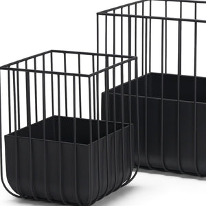 HomeRoots Set of Two Modern Black Metal Wire Cage Planters - Stylish Indoor Decor for Plants & Storage Solutions 608711