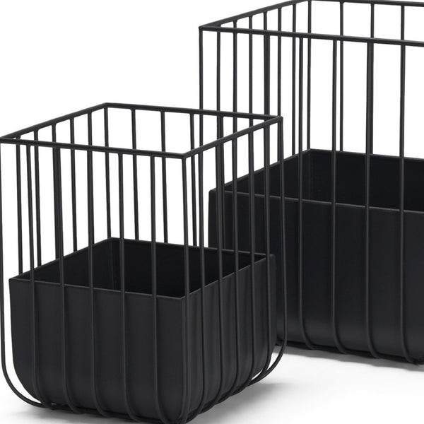HomeRoots Set of Two Modern Black Metal Wire Cage Planters - Stylish Indoor Decor for Plants & Storage Solutions 608711