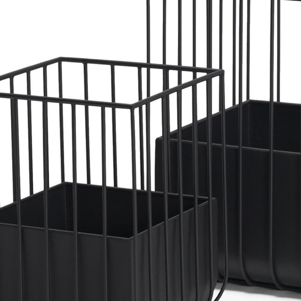 HomeRoots Set of Two Modern Black Metal Wire Cage Planters - Stylish Indoor Decor for Plants & Storage Solutions 608711