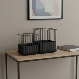 HomeRoots Set of Two Modern Black Metal Wire Cage Planters - Stylish Indoor Decor for Plants & Storage Solutions 608711
