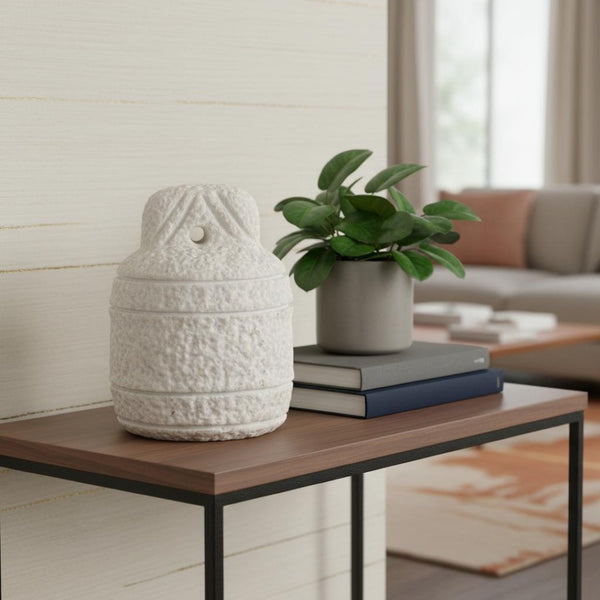 HomeRoots 8" White Marble Door Stop - Artisan Crafted, Modern Sculpture for Home Decor & Functional Elegance 608720